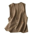 thumbnail image 1 of Oksale Cotton Linen Vest for Women Lightweight Sleeveless Jackets with Pockets Casual Button Vest Soft Cozy Cowgirl Jacket Retro Fall Coats Khaki XXL, 1 of 7