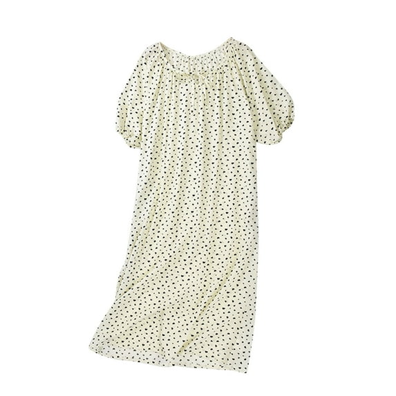 Oksale Cotton Night Gown for Women Cute Graphic Mid Length Sleep Dress Soft Comfortable Sleepwear Pajama Loose Fit Short Sleeve Loungewear Beige XL