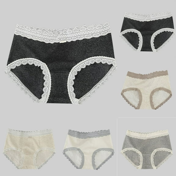 Oksale Cotton Panties for Women Sexy Lace Trim Tummy Control Underwear Soft Breathable Bikini Brief Black L