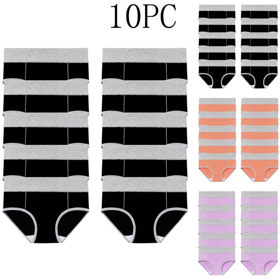 Oksale Cotton Underwear for Women Breathable Soft 10 PC Plus Size Panties Elastic Waist Everyday Underpants Black XL