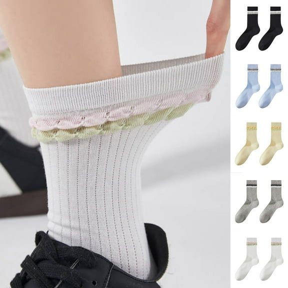 Oksale Crew Socks for Women Trendy Puff Soft Cozy Cotton Socks Mositure Wicking Breathable Winter Socks Black Free Size