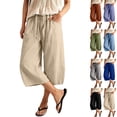 thumbnail image 1 of Oksale Cropped Barrel Pants Women Plus Size Lightweight Loose Wide Leg Capri Pants with Pockets Drawstring Waisted Summer Capris Purple M, 1 of 10
