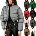 thumbnail image 1 of Oksale Cropped Puffer Jacket Women Casual Zip Up Quilted Jackets Cozy Long Sleeve Down Coats Stand Up Collar Outerwear Lightweight Warm Overcoat 2025 Wine S, 1 of 8