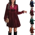 thumbnail image 1 of Oksale Cross V Neck Velvet Dress for Women Elegant Ruffle Hem Prom Dresses Cozy Long Sleeve Mini Dress Cozy Soft Winter Dresses for Wedding Guest Blue S, 1 of 7