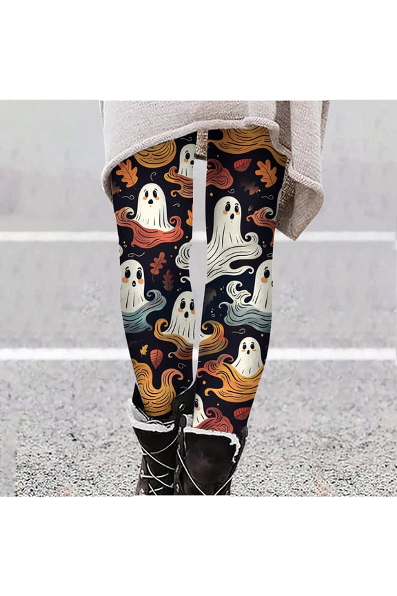 Cute Halloween Graphic Leggings for Women Stretch High Waist Seamless Yoga Pants Multicolor S