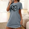 thumbnail image 1 of Oksale Cute Love Heart Print Nightgown for Women Short Sleeve Mini Sleep Dress Casual Round Neck Pajama Dress Soft Loungewear Gray L, 1 of 7