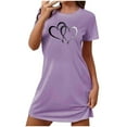 thumbnail image 1 of Oksale Cute Love Heart Print Sleep Shirt for Women Valentine's Day Short Nightgown Casual Round Neck Pajama Dress Short Sleeve Cozy Soft Lightweight Sleepwear 2025 Purple XXL, 1 of 3