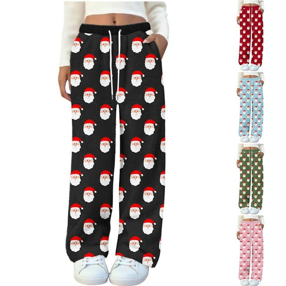 Oksale Cute Santa Claus Pajama Pants for Women Fuzzy Flannel Christmas Sleepwear with Pockets Casual Elastic Drawstring Loungewear for Holiday 2026 Red M