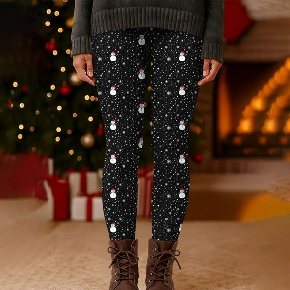 Oksale Cute Snowman Graphic Christmas Leggings for Women Plus Size Tummy Control Yoga Pants Soft Cozy Stretchy High Wasited Gym Tights Black XL