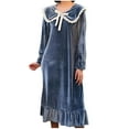 thumbnail image 1 of Oksale Doll Collar Velvet Night Gowns for Women Trendy Ruffle Pajama Dress Lace Tie Maxi Loungewear Loose Long Sleeve Sleepwear Soft Cozy Sleep Shirt 2025 Blue M, 1 of 9
