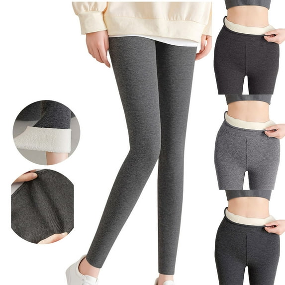 Oksale Dressy Fleece Lined Leggings Women Winter Warm Ribbed Leggings Tummy Control High Waisted Ankle Trousers Soft Cozy Tight Pants Gray 2XL