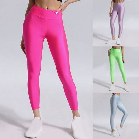 Oksale Elastic Waisted Pants for Women Tummy Control Yoga Leggings Casual Slim Fit Tights for Fitness Running Outdoor Light Blue L