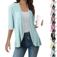 thumbnail image 1 of Oksale Eyelet Shrug Cardigan for Women Lightweight Open Front Cover Up Loose Comfy 3/4 Sleeve Summer Fashion Spring Clothing 2025 Blue L, 1 of 7