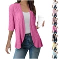 thumbnail image 1 of Oksale Eyelet Shrug Cardigan for Women Lightweight Open Front Cover Up Loose Comfy 3/4 Sleeve Summer Fashion Spring Clothing 2025 Hot Pink M, 1 of 7
