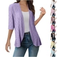 thumbnail image 1 of Oksale Eyelet Shrug Cardigan for Women Lightweight Open Front Cover Up Loose Comfy 3/4 Sleeve Summer Fashion Spring Clothing 2025 Purple XXL, 1 of 7