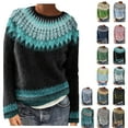 thumbnail image 1 of Oksale Fair Isle Sweaters for Women Casual Boat Neck Sweater Cozy Long Sleeve Jumper Vintage Soft Knitwear Warm Winter Tops Black S, 1 of 7
