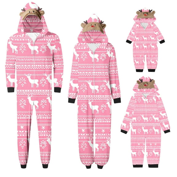 Oksale Family Christmas Pajamas Matching Sets 2025 Funny Print Xmas Onesie Sleepwear Soft Comfortable Long Sleeve Jumpsuit Pjs for Home Gift for Mom Pink L