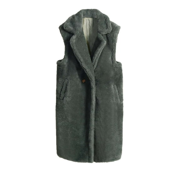 Oksale Faux Fur Vest for Women Plus Size Mid Length Sleeveless Vests Casual Lapel Jackets with Pckets Solid Color Tank Jacket Soft Cozy Warm Winter Fall Outerwear 2025 Green XXXL