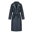 thumbnail image 1 of Oksale Faux Leather Trench Coat for Women Belted Midi Overcoat CasualButton Down Lapel Jackets with Pockets Classic Fit Fall Fashion Outerwear Navy XL, 1 of 7