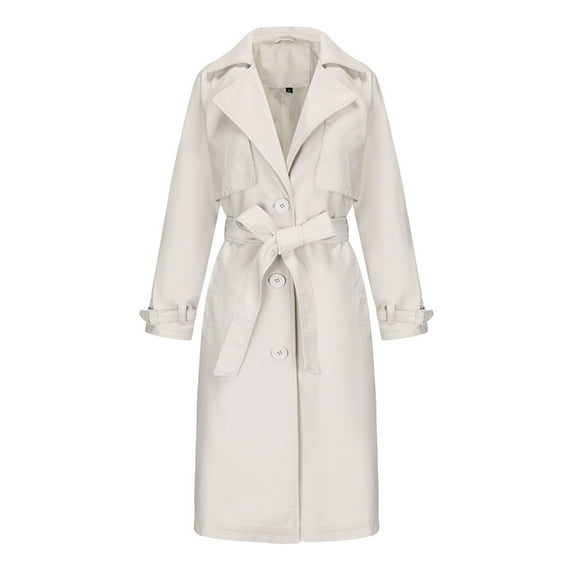 Oksale Faux Leather Trench Coat for Women Belted Midi Overcoat CasualButton Down Lapel Jackets with Pockets Classic Fit Fall Fashion Outerwear White M