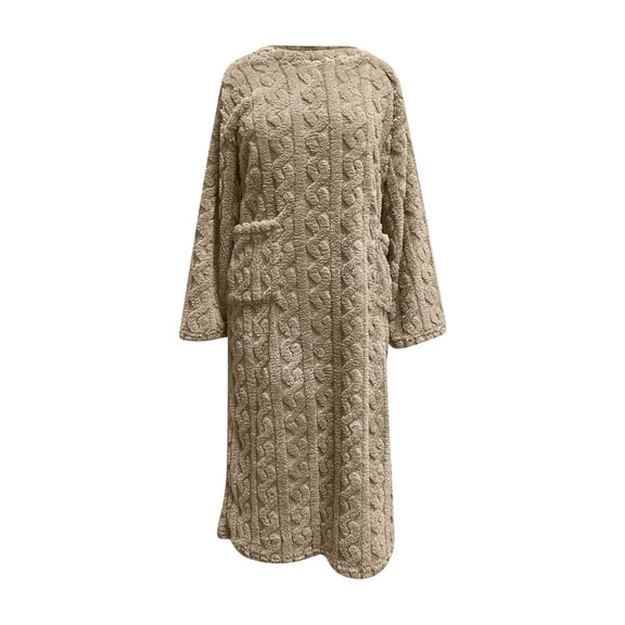 Oksale Flannel Nightgowns for Women Long Sleeve Pajama Dress with Pockets Thicken Warm Winter Sleepwear Casual Crewneck Sleepshirts Khaki Free Size