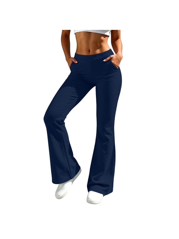 Flare Leggings for Women with Pockets Tall Stretch High Waisted Yoga Pants Slim Cozy Bootcut Gym Pants 2026 Navy M