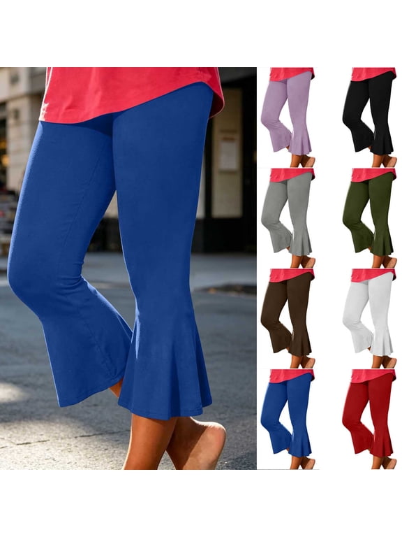 Flared Leggings Women Capris Elastic High Waisted Yoga Pants Classic Solid Lightweight Cozy Capri Pants Army Green L