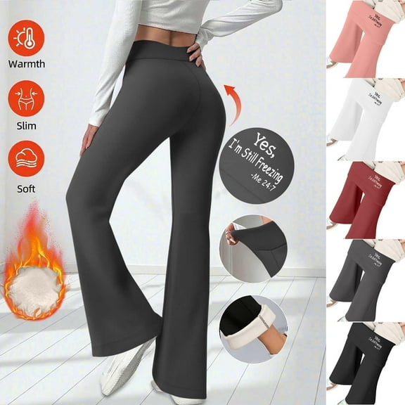 Oksale Flared Leggings for Women High Waisted Yes Im Still Freezing Me 24.7 Printed Fleece Lined Tights Trousers Soft Cozy Winter Warm Running Leggings Wine L