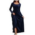 thumbnail image 1 of Oksale Floor Length Velvet Dresses for Women Trendy Square Neck Maxi Dress Vintage Long Sleeve Dresses Elegant Soft Party Dress for Wedding Guest Blue S, 1 of 4
