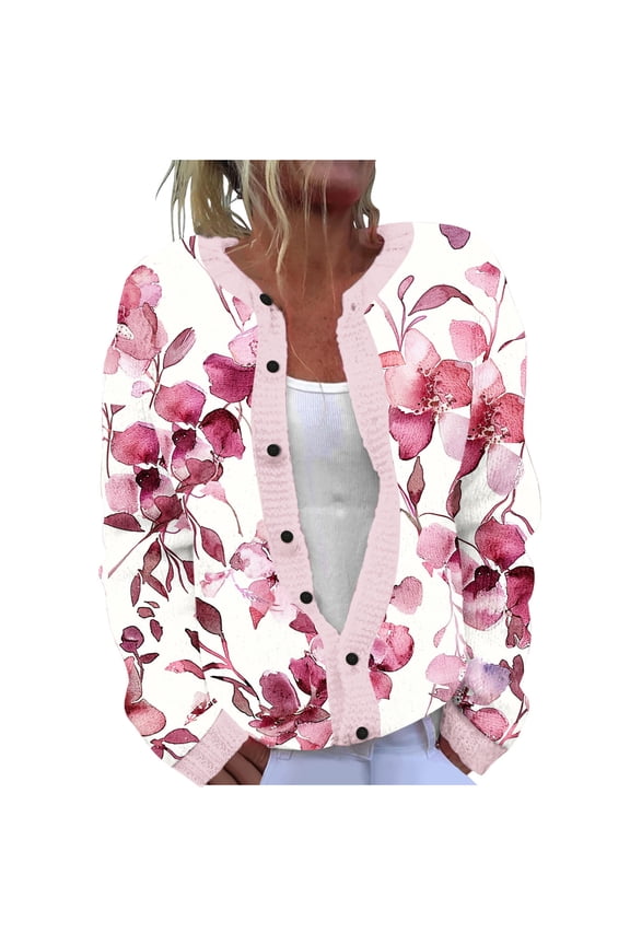 Floral Print Cardigan for Women Vintage Button Down Dusters Sweater Comfort Long Sleeve Sweaters Soft Loose Fall Tops Multicolor M