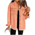 thumbnail image 1 of Oksale Frayed Denim Jacket for Women 2025 Button Down Lapel Jean Jackets Classic Fit Fall Jacket with Pockets Long Sleeve Jackets Orange XL, 1 of 6