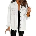thumbnail image 1 of Oksale Frayed Denim Jacket for Women 2025 Button Down Lapel Jean Jackets Classic Fit Fall Jacket with Pockets Long Sleeve Jackets White XXL, 1 of 6