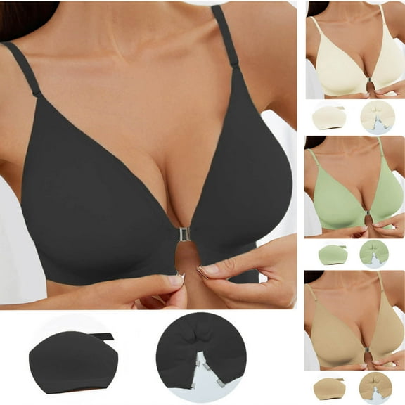 Oksale Front Closure Bras for Women Plus Size Support Push Up Bras Soft Cozy Brathable Adjustable Solid Color Bra Gold XXXL