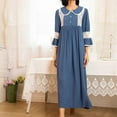 thumbnail image 1 of Oksale Full Length Pleated Nightgown for Women Doll Collar Cotton Victorian Sleep Dress Trendy Lace Patchwork High Waist Sleepwear Cute 3/4 Sleeve Loungewear for Home Blue M, 1 of 8