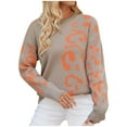 thumbnail image 1 of Oksale Funny Graphic Sweaters for Women Casual Round Neck Jumpers Comfort Long Sleeve Pullover Slouchy Soft Knit Fall Winter Tops Orange M, 1 of 7