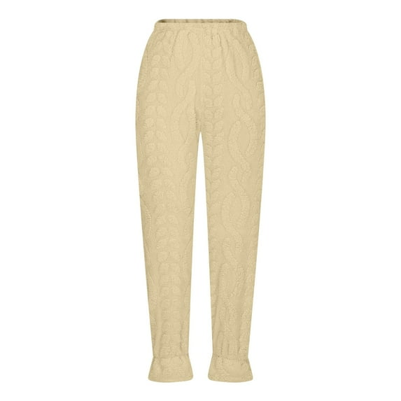 Oksale Fuzzy Pajama Pants for Women Ultra Soft Fleece Lined Pj Pants Ruffle Sleep Pants Solid Color Long Pants Stretch Waist Sleepwaer Comfortable Pants 2025 Yellow XXL