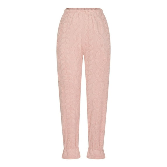 Oksale Fuzzy Pajama Pants for Women Ultra Soft Fleece Lined Pj Pants Ruffle Sleep Pants Solid Color Long Pants Stretch Waist Sleepwaer Comfortable Pants 2025 Pink XL