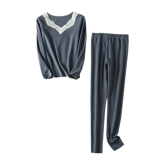 Oksale Fuzzy Sweatsuits Set Women Plus Size Set 2 Piece Trendy Lace Neck Shirts Loose Cozy Long Pants Warm Winter Outfits Gray L
