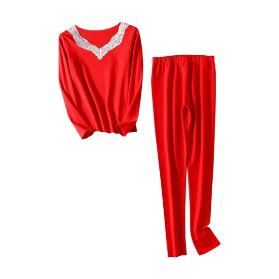 Oksale Fuzzy Sweatsuits Set Women Plus Size Set 2 Piece Trendy Lace Neck Shirts Loose Cozy Long Pants Warm Winter Outfits Red XL