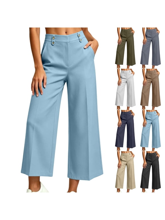 Gaucho Pants for Women with Pockets Wide Leg Capris Stretch High Waisted Capri Golf Pants Cropped Trousers Army Green L