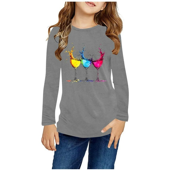 Oksale Girls Shirts Size 7-8 Cute Novelty Print Tees Kids Boys Girls Soft Crewneck Tops Girls Clothes Long Sleeve Tshirts
