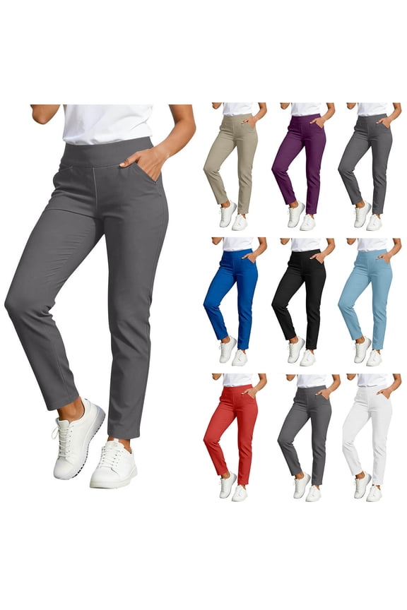 Golf Pants Women Petite Stretch High Waisted Travel Pants with Pockets Summer Plus Size Comfortable Ankle Hiking Work Pants 2026 Khaki M