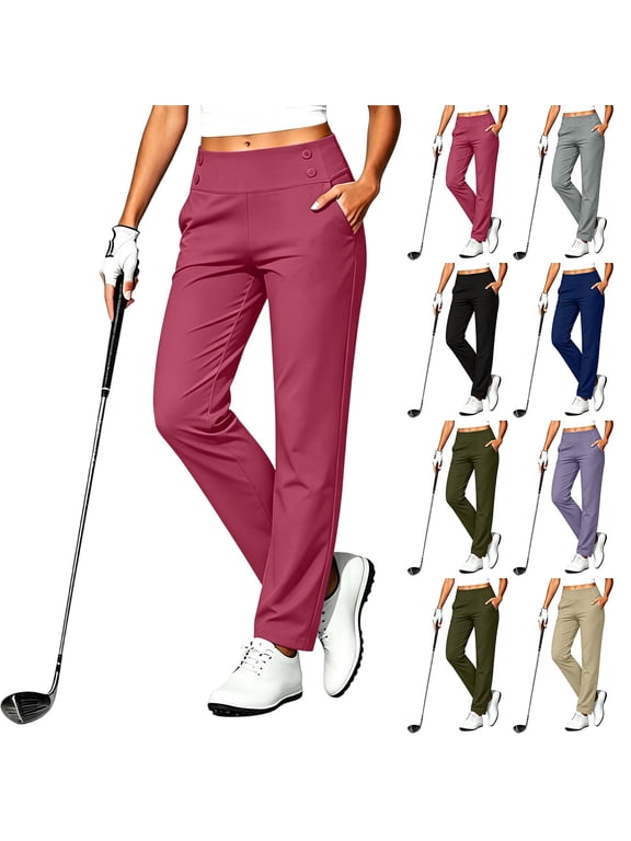 Golf Pants for Women Stretch High Waisted Petite Travel Pants with Pockets Classic Fit Slim Straight Leg Casual Pants Army Green XL