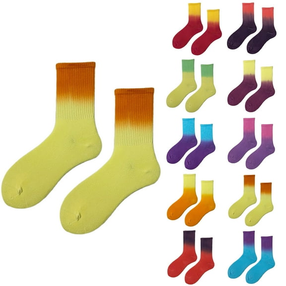 Oksale Gradient Crew Socks for Women Men Thermal Soft Cozy Cotton Socks Trendy Breathable Fall Socks for Couple Purple Free Size