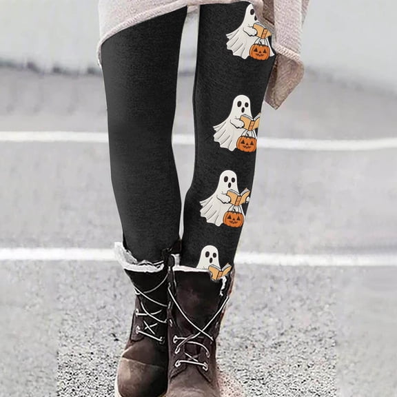 Oksale Halloween Leggings for Women 2026 Cute Graphic Yoga Pants Stretch High Waist Holiday Pants for Fitness Running Black M