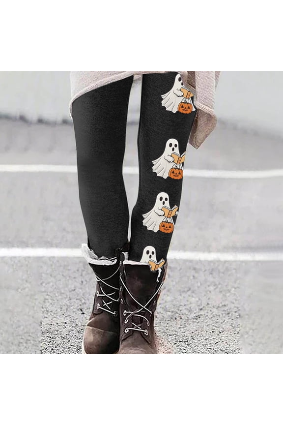 Halloween Leggings for Women 2026 Cute Graphic Yoga Pants Stretch High Waist Holiday Pants for Fitness Running Black S