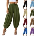 thumbnail image 1 of Oksale Harem Pants for Women Petite Trendy Loose Lantern Pants Elastic High Waist Ankle Pants Vacation Fashion Clothing Khaki M, 1 of 8