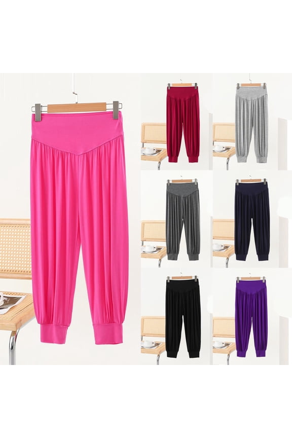 Harem Pants for Women Soft Cozy Loose Fit Yoga Pants Stretchy High Waisted Casual Pants for Active Indoor Navy M