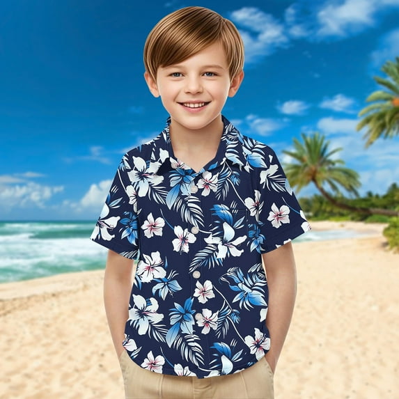 Oksale Hawaiian Shirts for Boys Size 6 Short Sleeve Button Down Shirt Children Boy's Funny Palm Tree Graphic Tees for Age 2-15 Years Kids Clothes