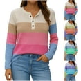 thumbnail image 1 of Oksale Henley Tops for Women Long Sleeve Cotton Shirts Trendy Color Block Button Down Tees Casual Soft Comfortable Pullover for Going Out Pink M, 1 of 7